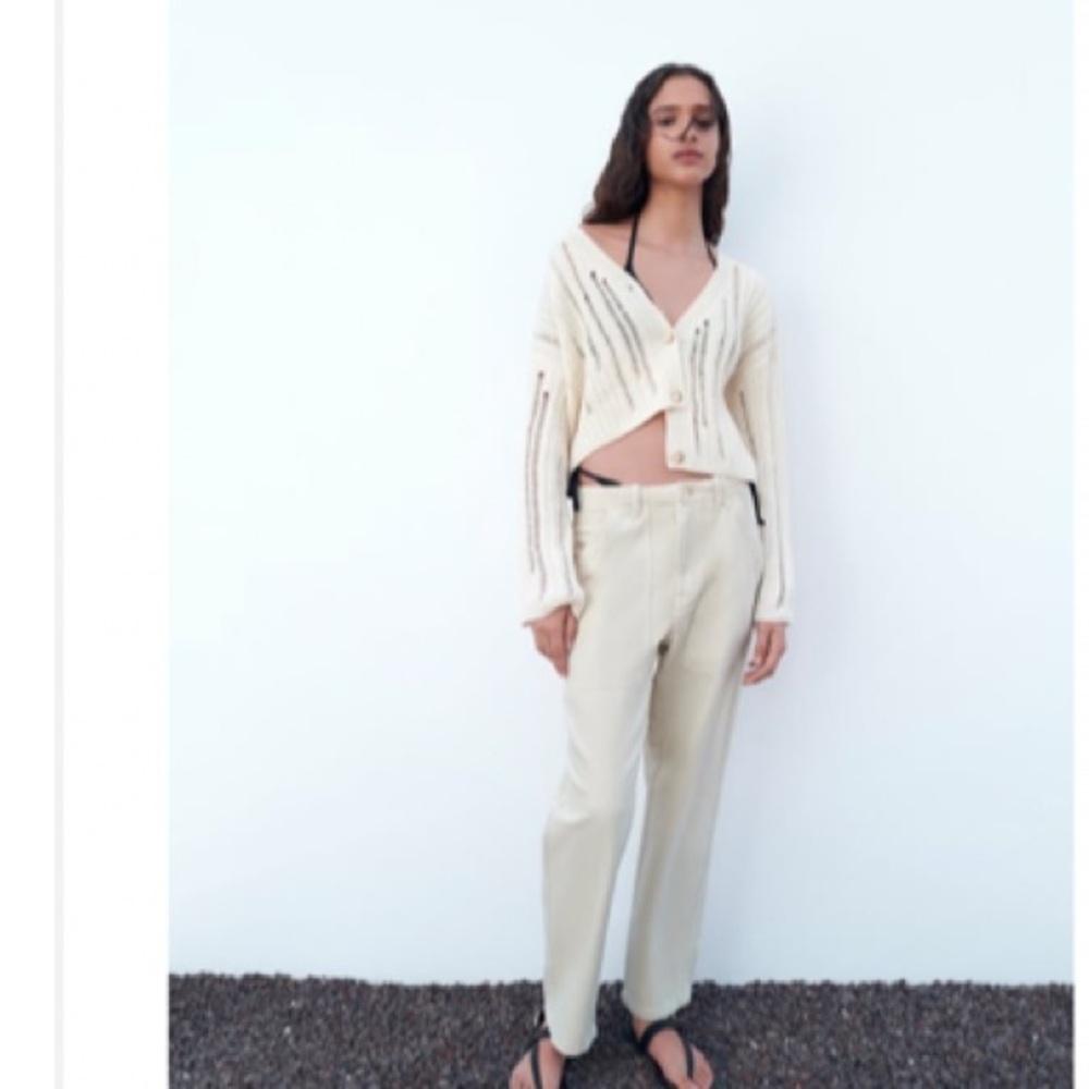 NWT ZARA Cream Knit Button-Up Sweater - Picture 3 of 5